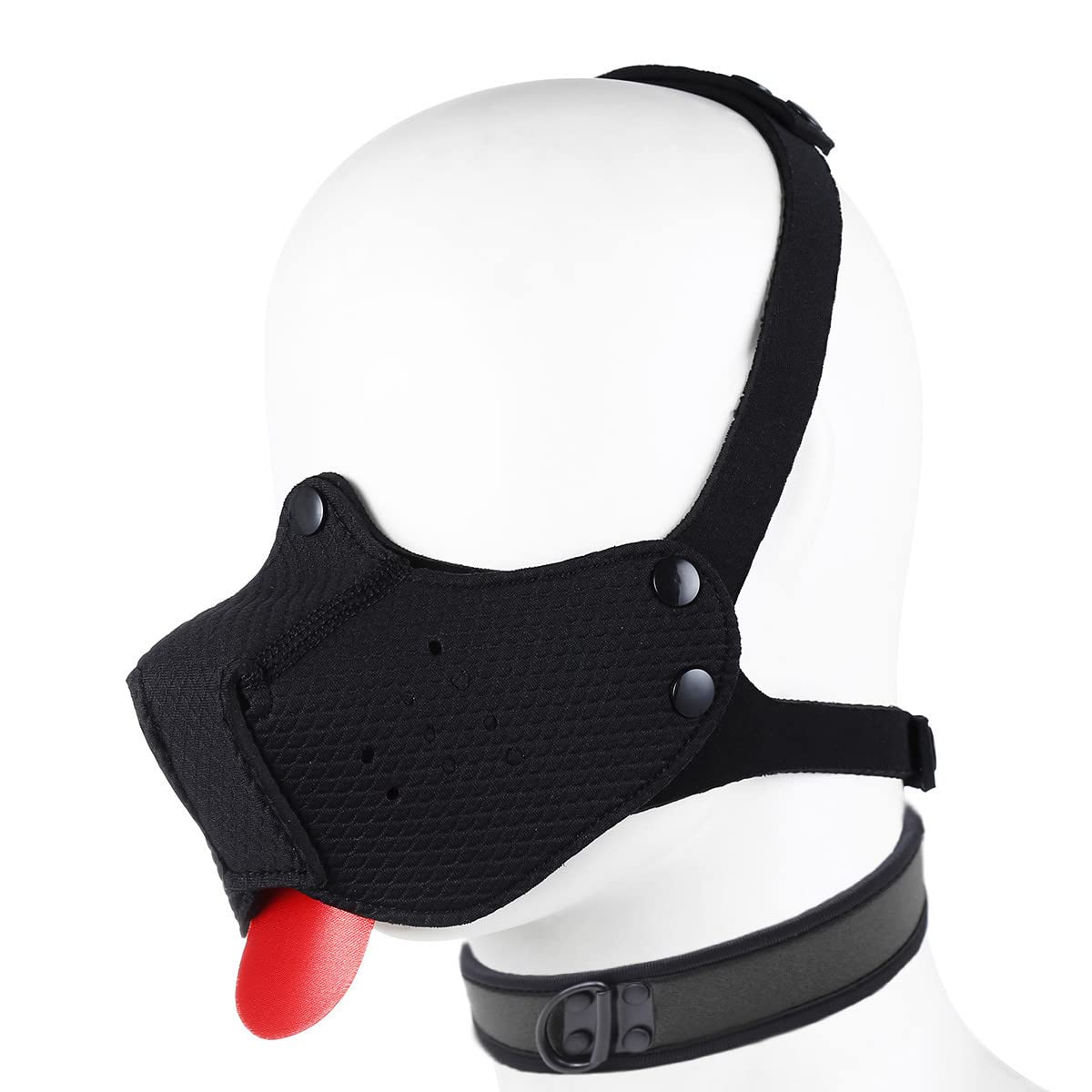 Unisex Neoprene Puppy Hood Mask Removable Mouth Cover Cosplay Dog Full Face Pup Hood Mask Novelty Dog Head Mask with Collar