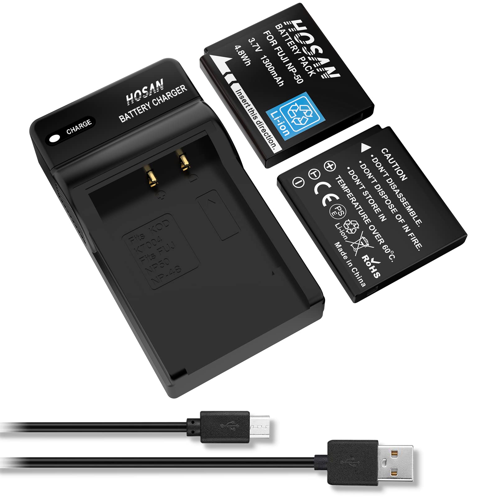 NP-50 Battery HOSAN Camera Battery Set for Fujifilm NP-50 FinePix F100fd F200EXR F300EXR F50fd F550EXR F600EXR F60fd F70EXR F770EXR F800EXR