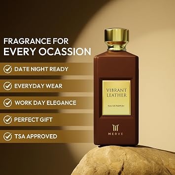 Merve Vibrant Leather Premium Long Lasting Fragrance Luxury Scent For Unisex | Spicy, Leathery, Musk | Last All Day | 3.4 Ounces