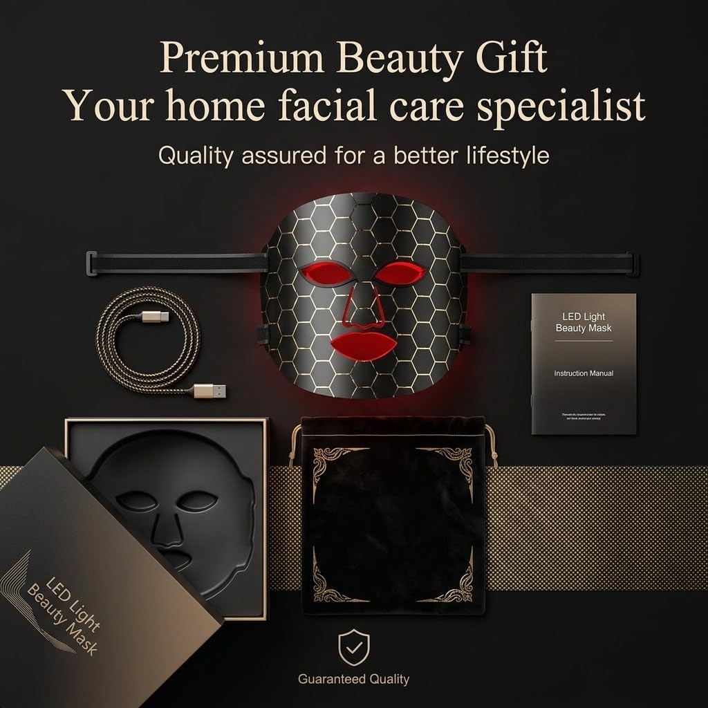 Red Light Mask for Face, 7 Modes Red Light Face Mask, Rechargeable Silicone Facial Mask, Soft Flexible Cordless Skin Care Device, Lightweight Portable for Home & Travel