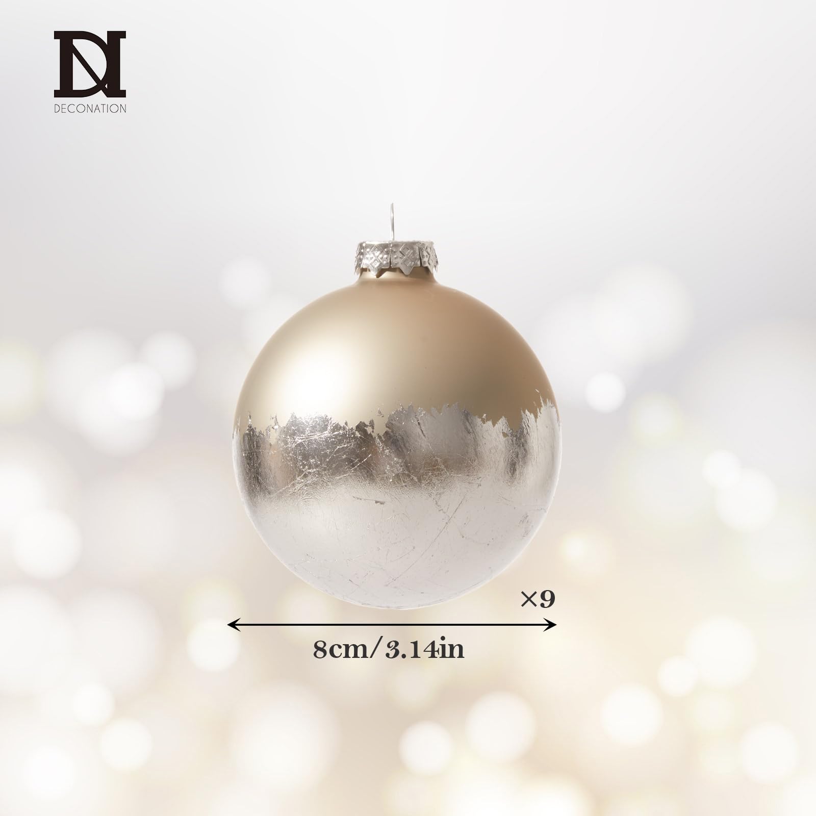 DN DECONATION Lot de 9 Boules de Noël à Suspendre pour Sapin de Noël en Verre avec Finition en Aluminium argenté Mat pour décoration de Vacances et fête, Cadeaux de Mariage d'hiver