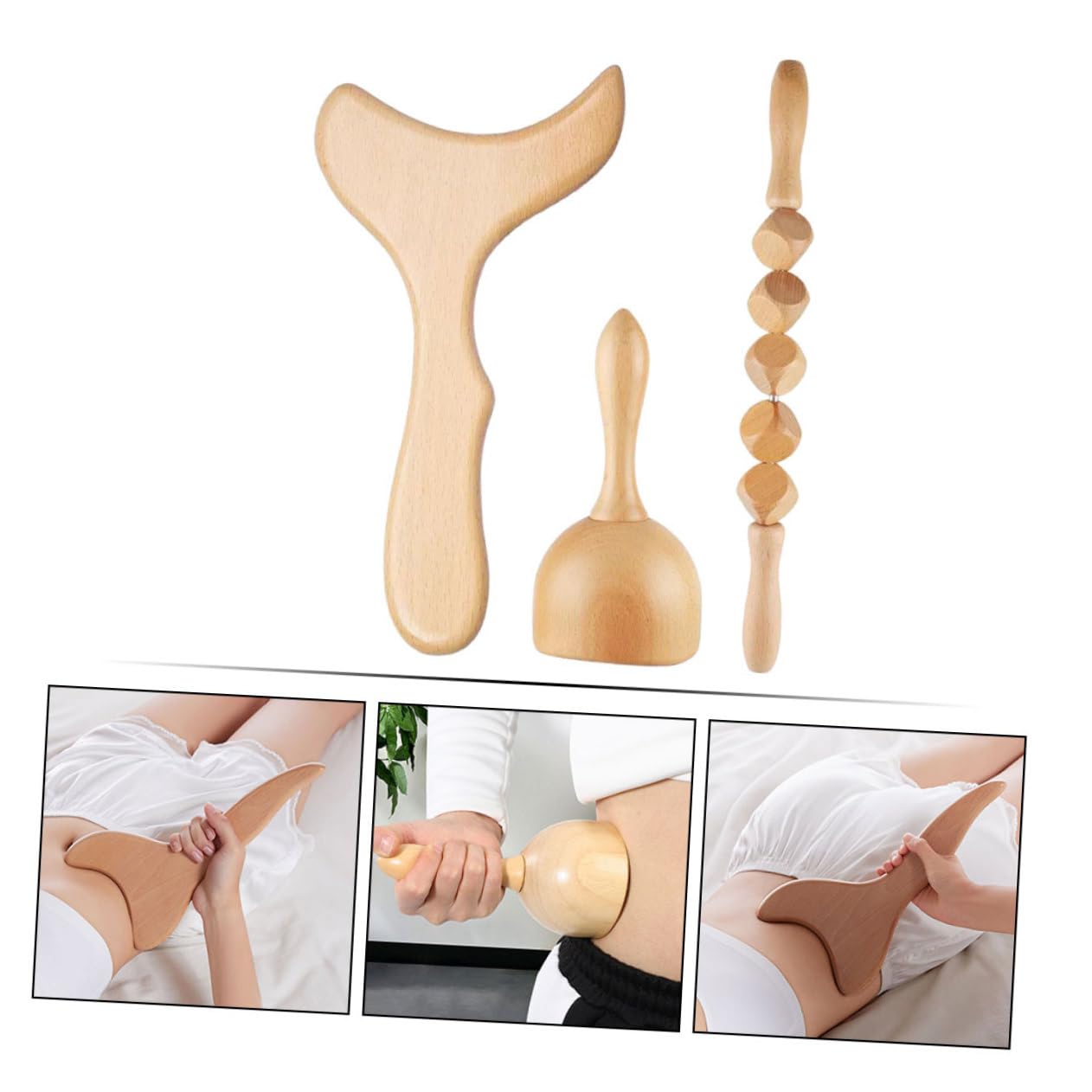 Set di 1 Attrezzo per Massaggi in Legno Khaki Funzione di Massaggio Punti di Pressione e Tecnica Scraping, Leggero dal Design Unico per Massaggio Corpo e Testa