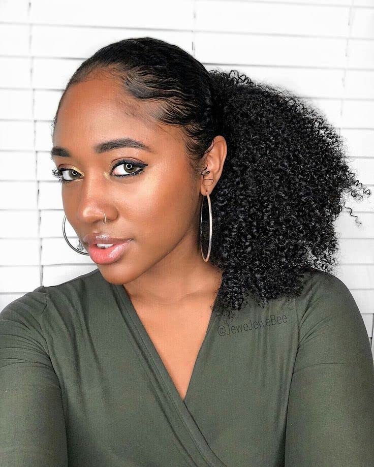 Miniatura 5 de Aisaide Cola de caballo corta afro rizada con cordón para mujeres negras, extensión de cola de caballo rizada afro con cordón, extensión de pelo