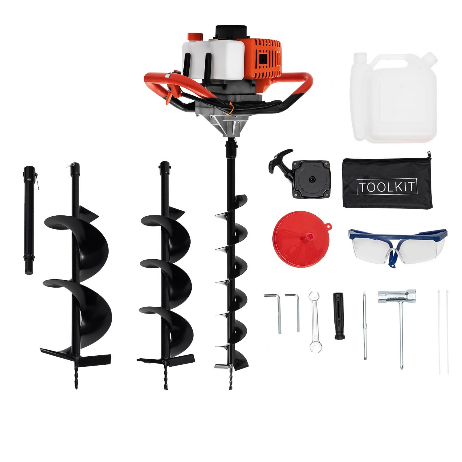 Levkitch 52Cc 1.98Hp - 4"6" 8" Drill Bits Petrol Auger Post Hole Digger,Fence Post Digger Tool For Tree Planting,Earth Auger Hole Borer With 3 Drill Attachments And Extension Pole (52Cc 1.98Hp - 4"6" 8" Drill Bits)