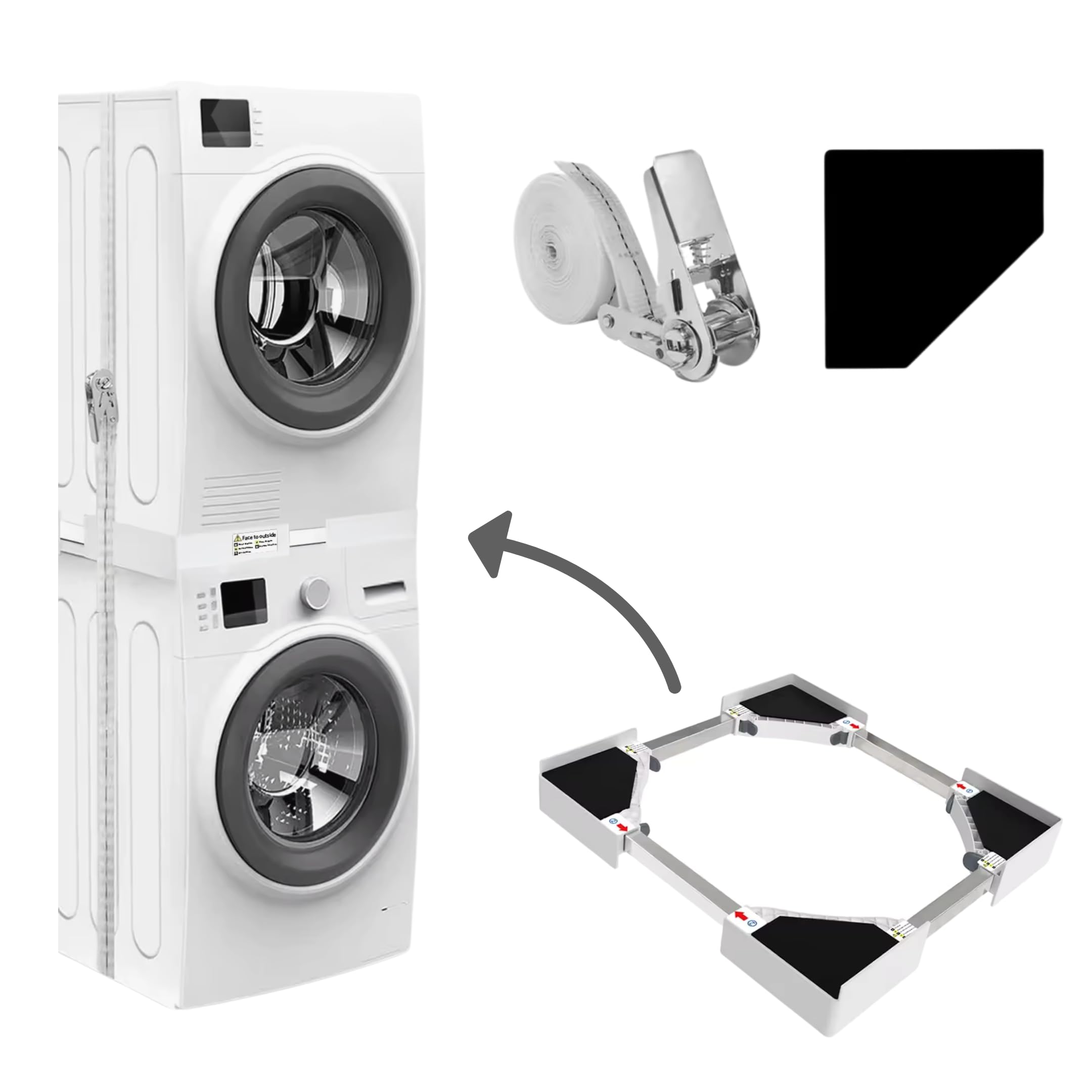 Universal-Stapel Kit - Verstellbarer Abstandshalter für Waschmaschine und Trockner - Langlebig und universell Geeignet für alle Marken - Effizient Platzsparend für Zuhause