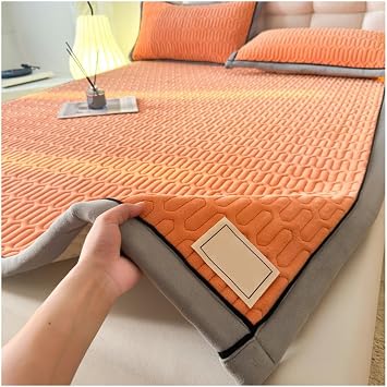Velvet Japanese Futon Floor Mattress Queen Double King Twin Size, Thick Tatami Floor Mat Foldable Roll Up Floor Bed Mattress Portable Sleeping Pad for Adults, Dorm,Guest,A,90x200cm/35x79in