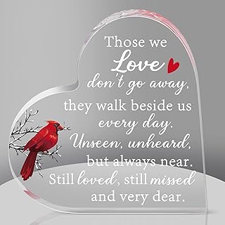 Memorial Gifts for Loss of Father Mother Sympathy Gifts Red Cardinal Memorial Bereavement Acrylic Heart Condolence Gifts in Memory of Loss of Loved One for Table Centerpieces Remembrance (4 x 4 Inch)