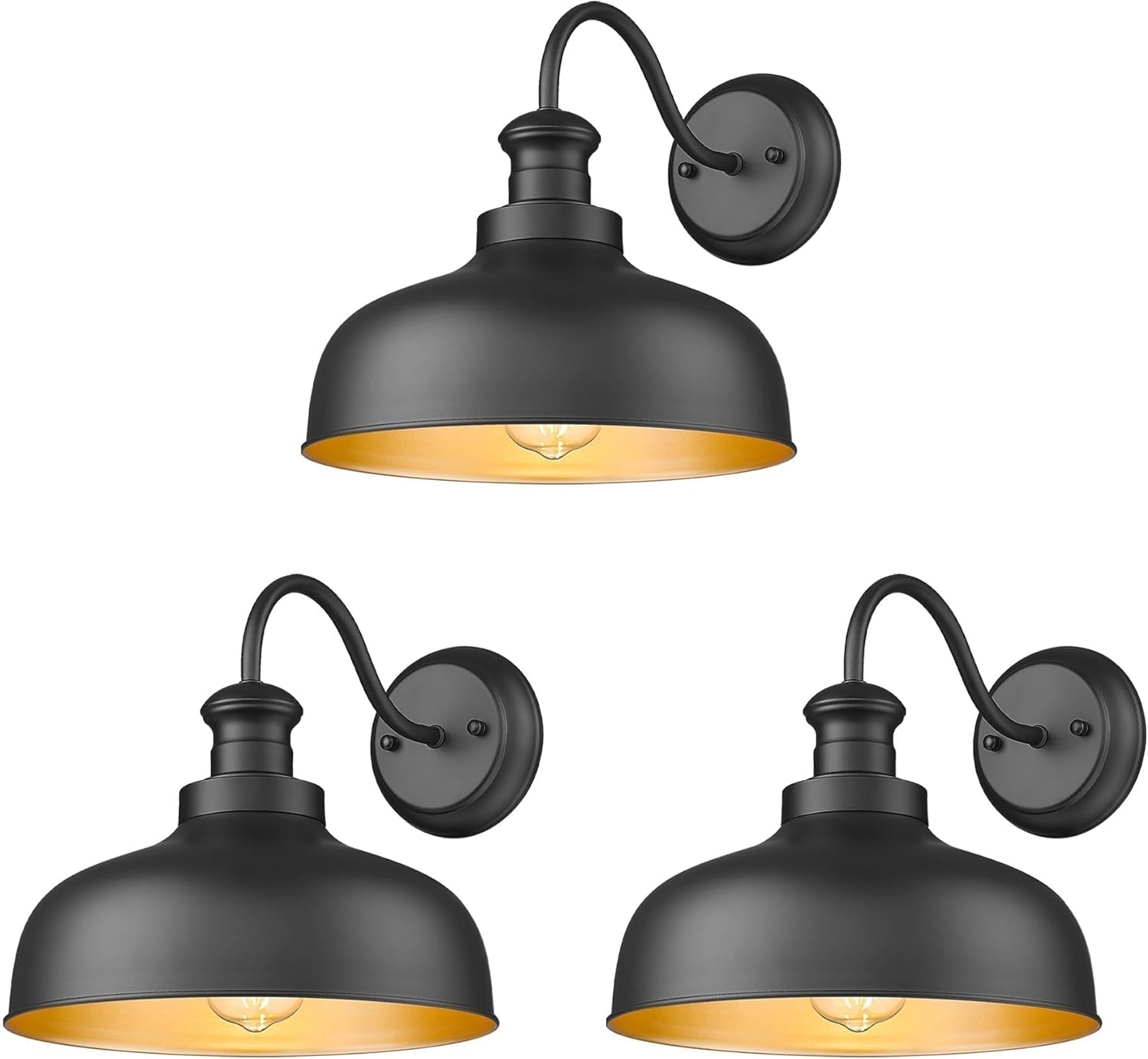 Outdoor Barn Light for Farmhouse, 11.5 Inch Dome Exterior Wall Mount Lights Fixture ,Weather Resistant Outdoor Wall Sconce, Anti-Rust Outside Lighting for Porch, Garage, Patio, Entryway(Black, 3 Pack)
