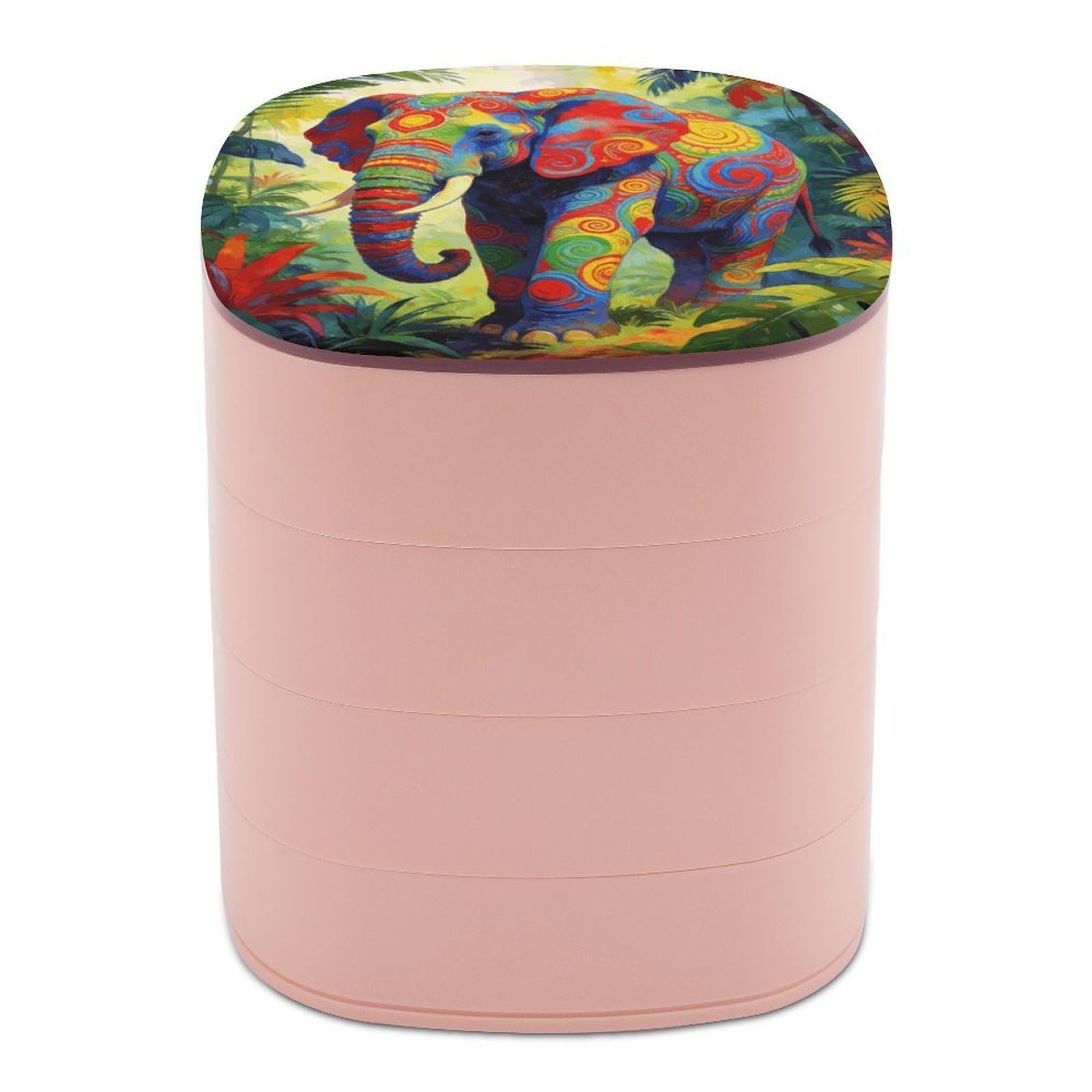 LZQPOEAS Colorful Elephant Jewelry Box Women Jewelry Organizer Travel Jewelry Case Cute Necklace Ring Storage Organizer 4-Layer Rotating Jewelry Tray Case with Mirror for Bracelets