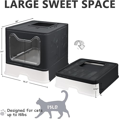 Miniatura 10 de Caja de arena para gatos plegable y con tapa baño cerrado para gatos con entrada superior y antisalpicaduras fácil de limpiar incluye pala para