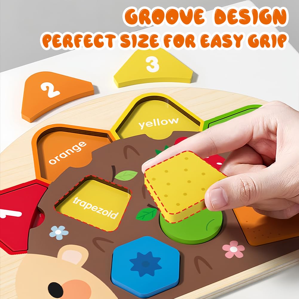 Puzzle Legno per Bambini, Giocattoli Educativi Risveglio Montessori, Puzzle Riccio in Legno, Gioco Educativo per Bambini 12-36 Mesi