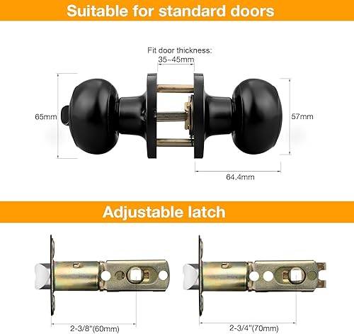 Miniatura 6 de Gobrico Paquete de 2 pomos de puerta exterior con llave igual, cerraduras de puerta de bola plana con la misma llave acabado negro mate
