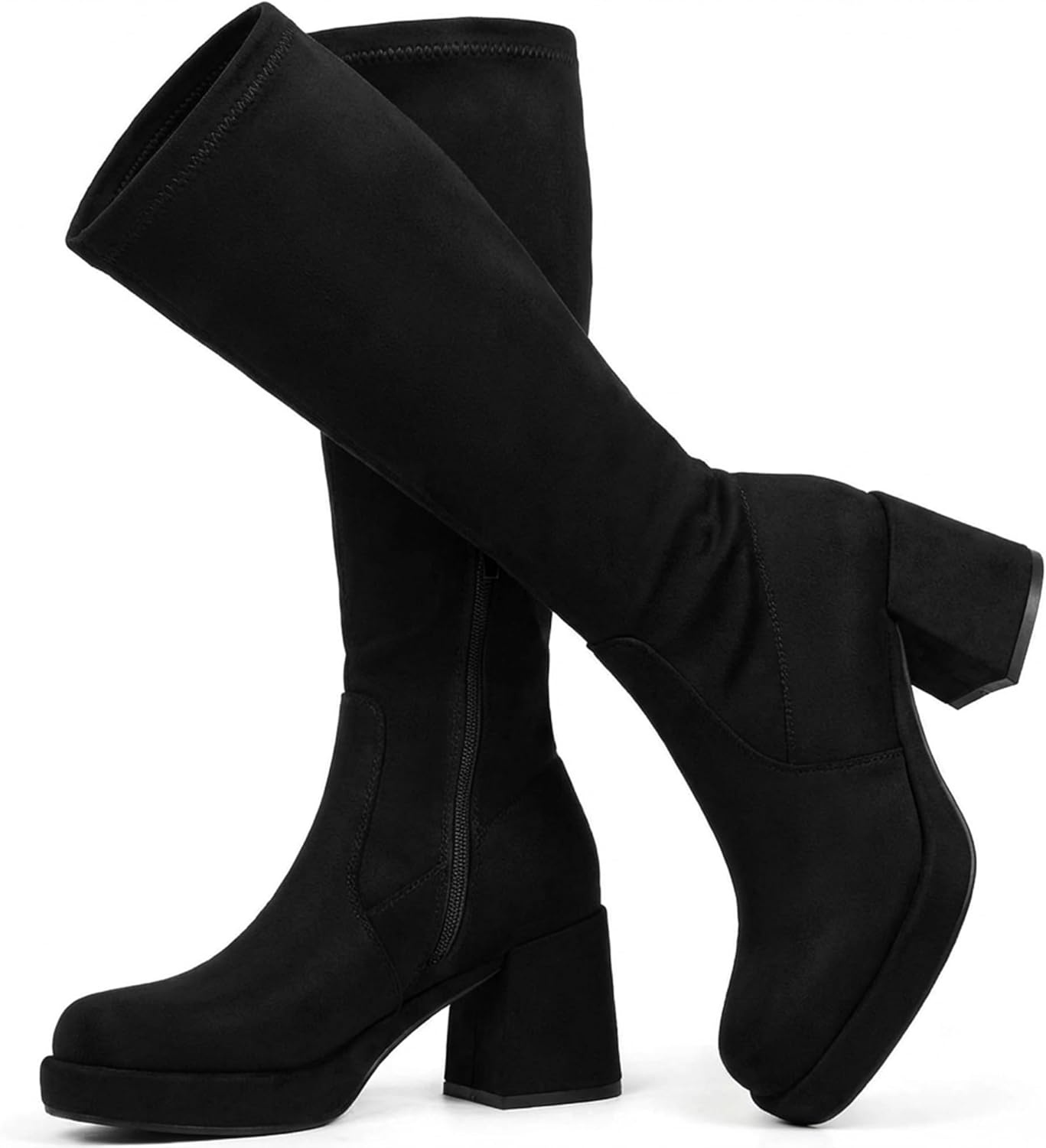 LanreyTaley Women Knee High Boots - Platform Chunky Heel