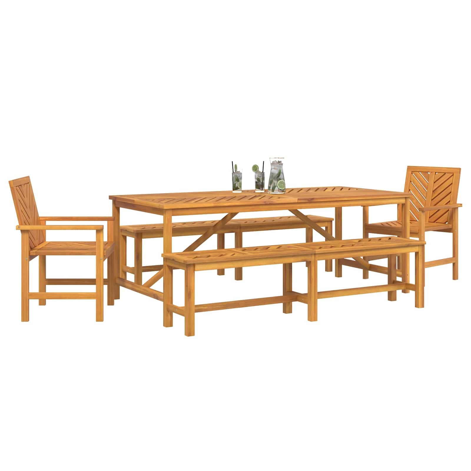 Set da pranzo da giardino in legno massiccio di acacia, marrone, 5 pezzi, con tavolo da 200 x 90 x 74 cm e set di sedute per terrazza, balcone, esterno, ideale per sala da pranzo, resistente
