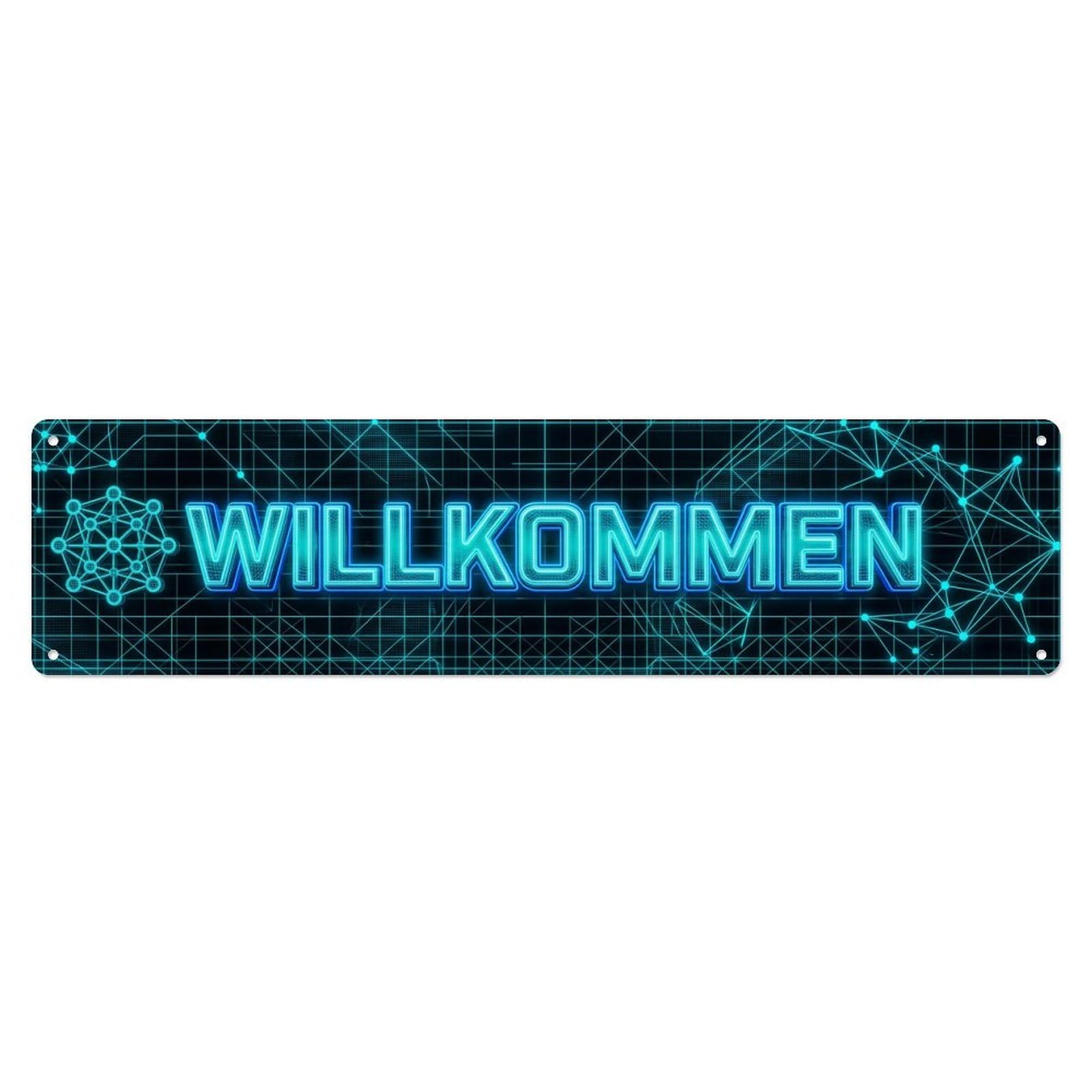 Neon Wireframe Digital Cyber Welcome Metal Tin Sign