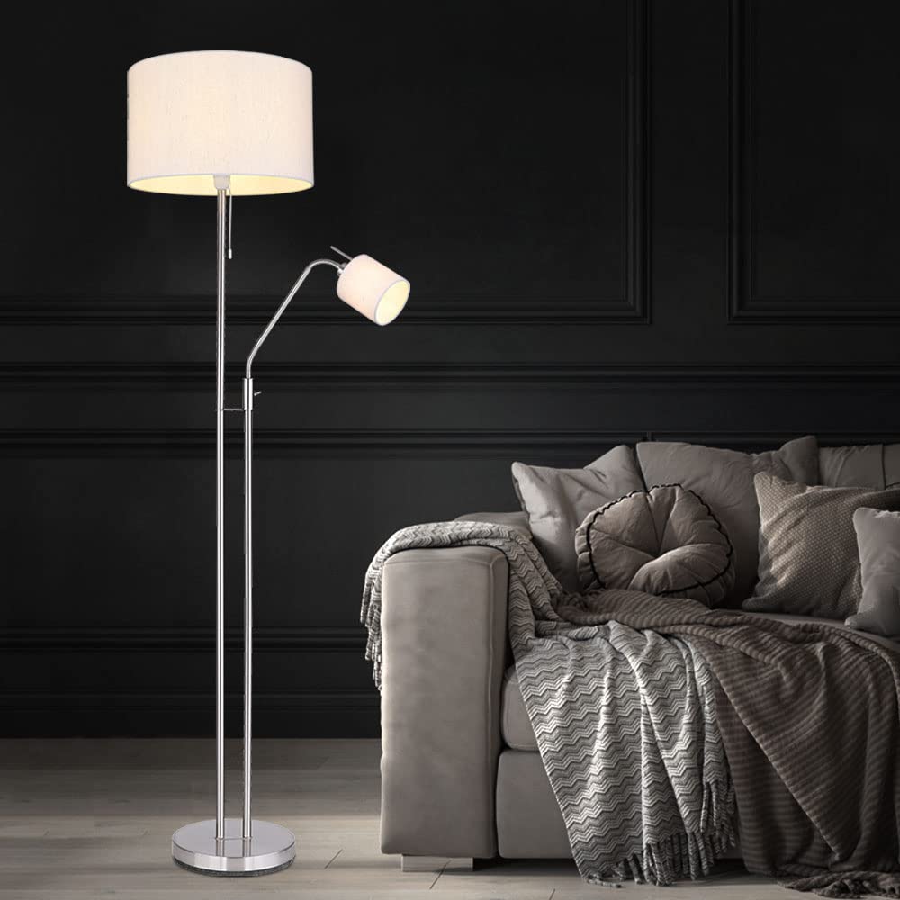 Stehleuchte Wohnzimmer Deckenfluter mit Leselampe Stehlampe Stoffschirm Zugschalter, Fernbedienung dimmbar Memory Funktion, 2x RGB LED warmweiß, DxH 40 x 175 cm