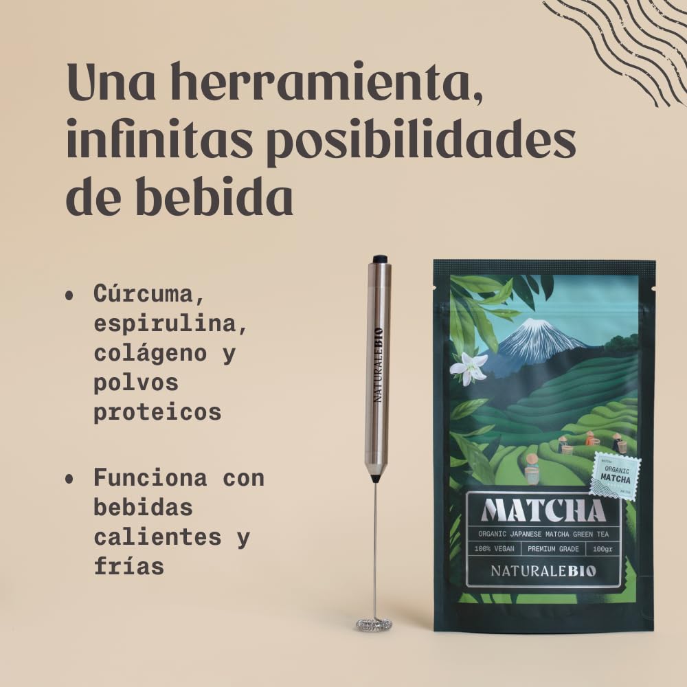 NaturaleBio Espumador eléctrico para matcha, latte, capuchino y chocolate caliente
