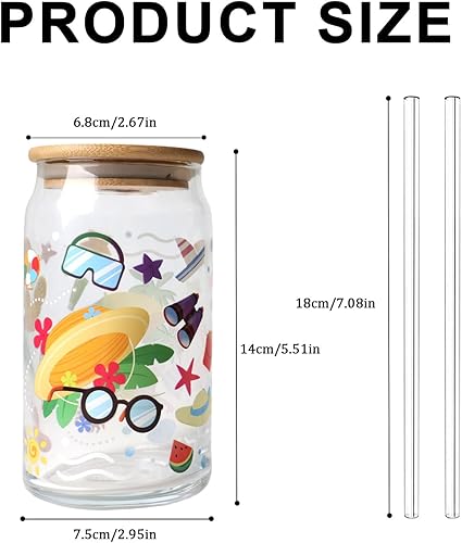 Miniatura 2 de Taza de café helado, tazas de vidrio con tapa de bambú y pajita, juego de 6, vasos de cerveza de 16 onzas, vaso iridiscente, vasos de vidrio para