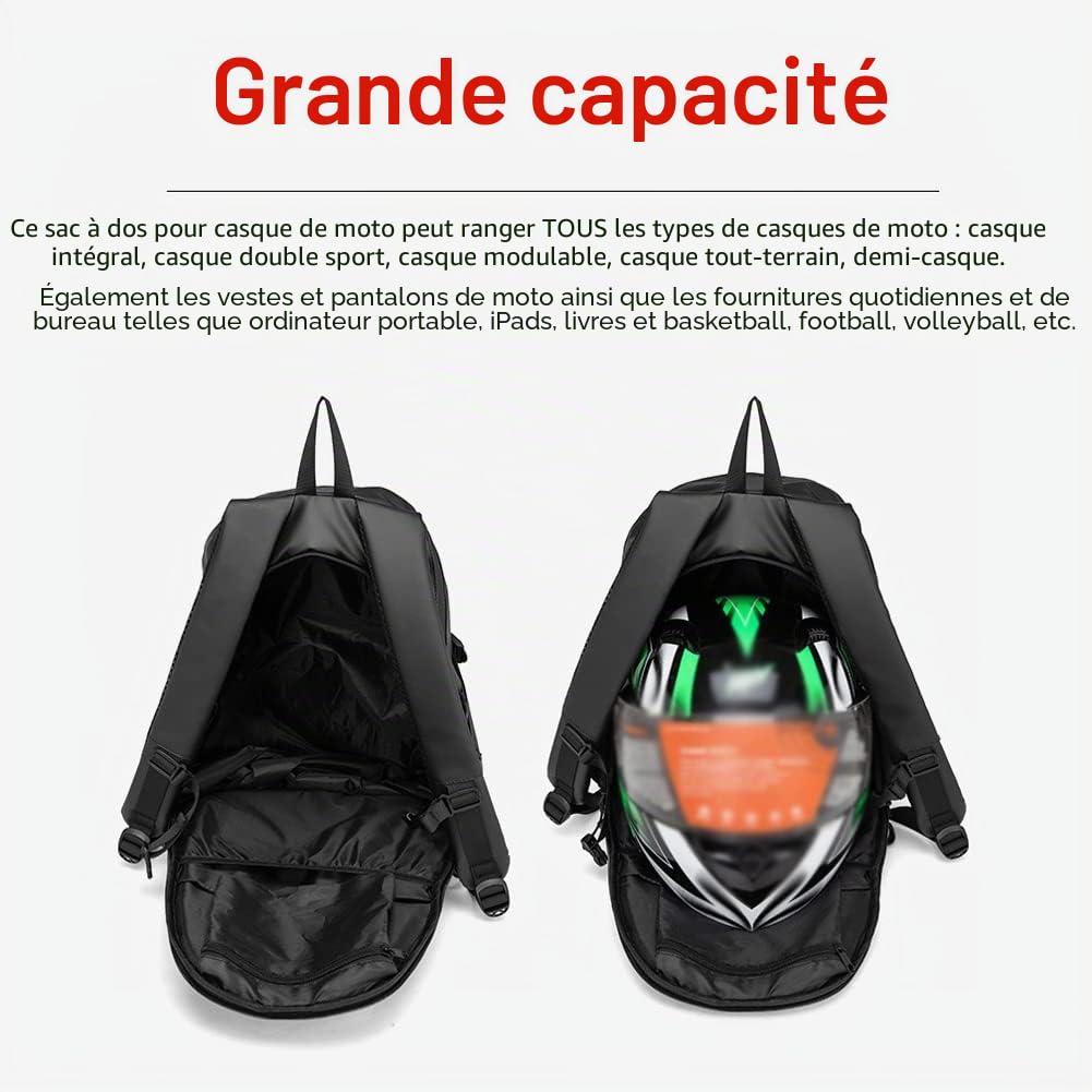 Shkalacar Sac à dos de vélo, sac à dos multifonction, étanche, 30 l à 48 l, sac à dos de randonnée, homme et femme, sac à dos de casque