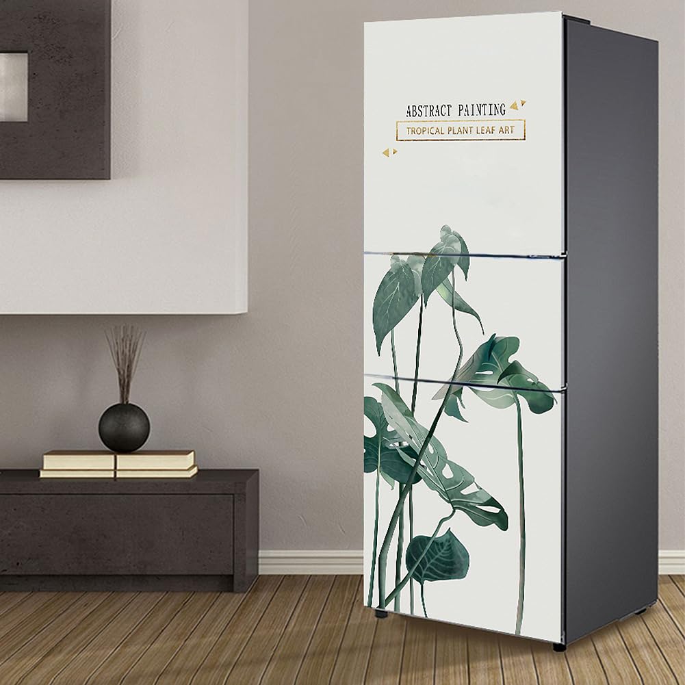 Fridge Sticker, Fridge Sticker Full Covering Door Covers Skins Wall Stickers for Kitchen Decal, Simple Green Leaves Nordic(S: 60x150 cm)