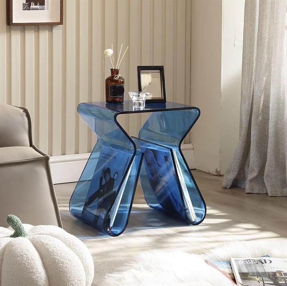 SXZenSpace Clear Acrylic Side Table with Magazine Storage Rack Multi-Purpose Coffee & Nightstand for Living Room,Ideal Room