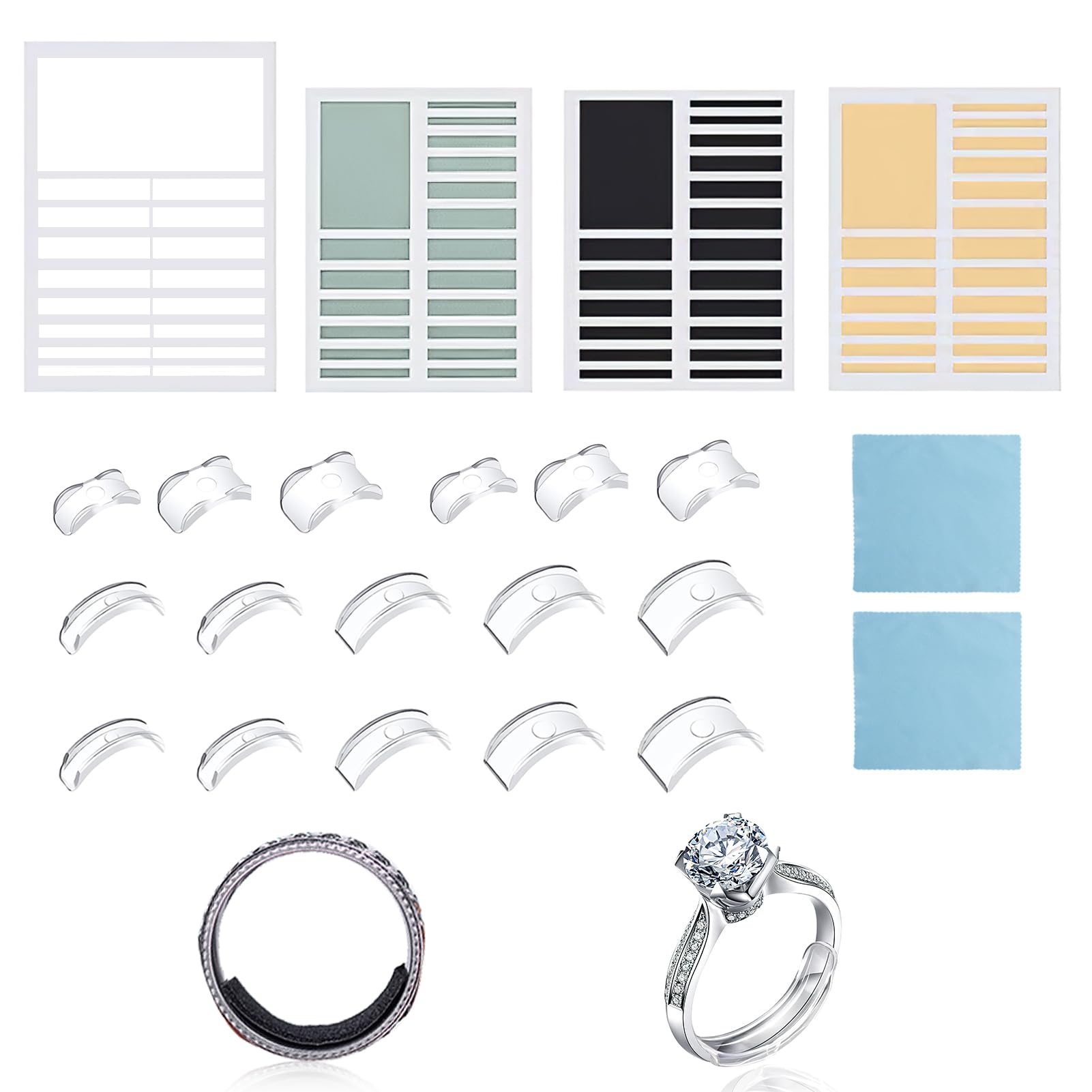 BakeWhiz98PCS Invisible Ring Size Adjuster for Loose Rings Adjuster with a Clean Cloth for Loose Rings Spacer Silicone Guard Ring Clips Jewelry Ring Tightener Make Ring Smaller for Men Women Wedding Rings