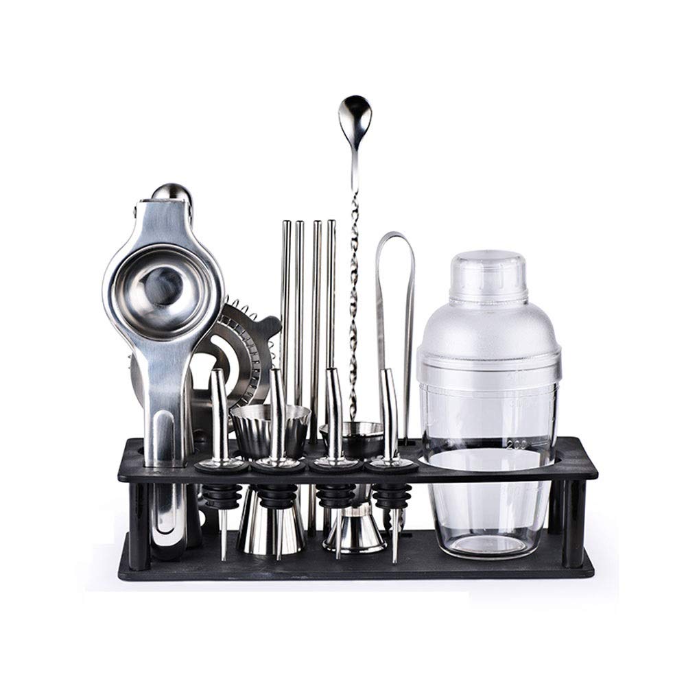 Set di shaker cocktail |Kit barista da 17 pezzi |Kit di strumenti di miscelazione del barista con elegante supporto in legno |Set da bar premium |Migliori idee di regali per lui (marito, fidanz