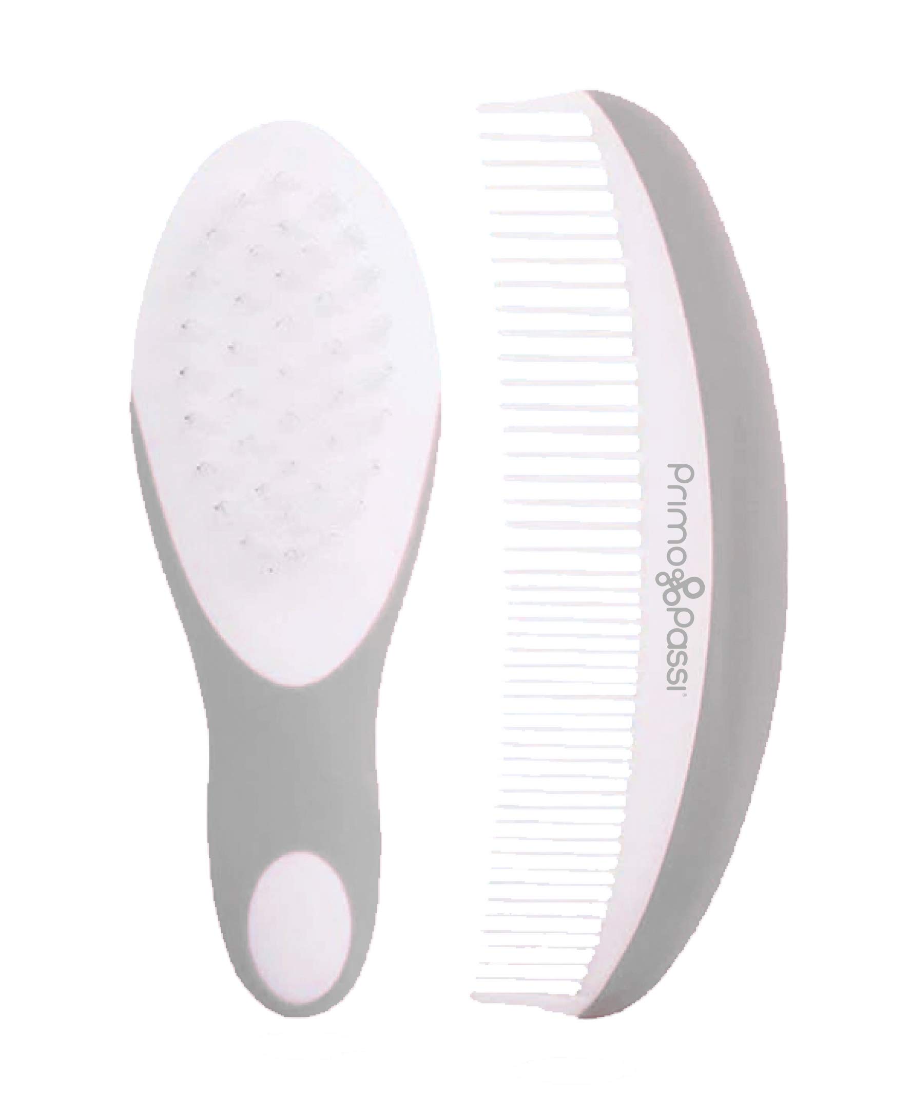 Primo Passi - Comb and Brush Set | Baby Hair Brush and Comb Set for Newborns and Toddlers, Baby Girl and Baby Boy (Gray)