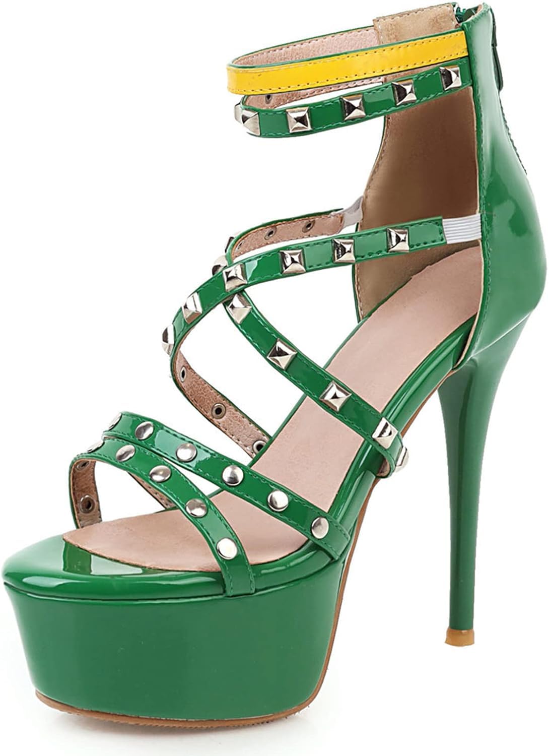 Sandales punk vertes à talons hauts style rivets gladiateur pour scène taille 39