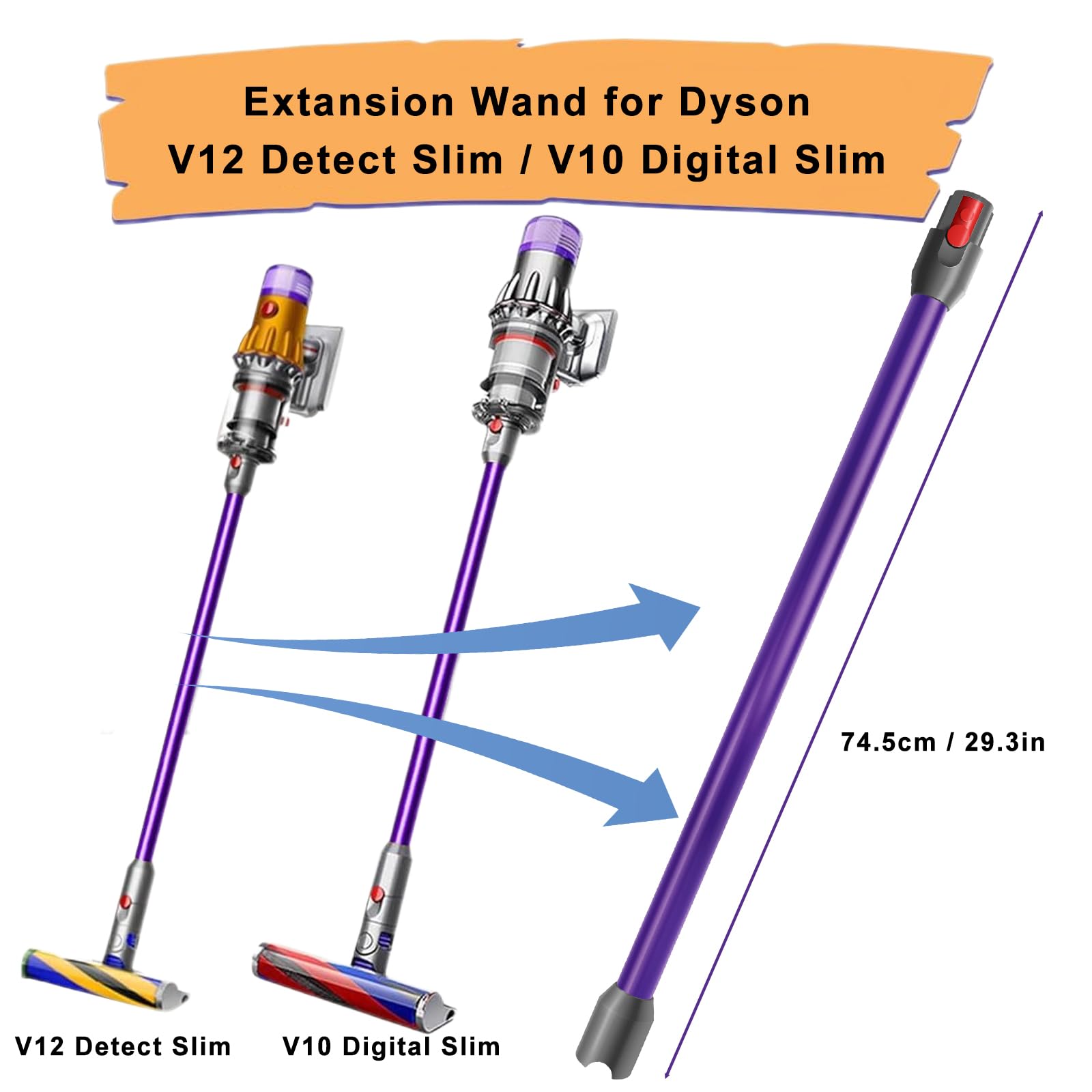 Tubo di Prolunga per Dyson V12 Slim Aspirapolvere, 74 CM, Viola, ABS Premium e Alluminio, Attacco Rapido di Ricambio