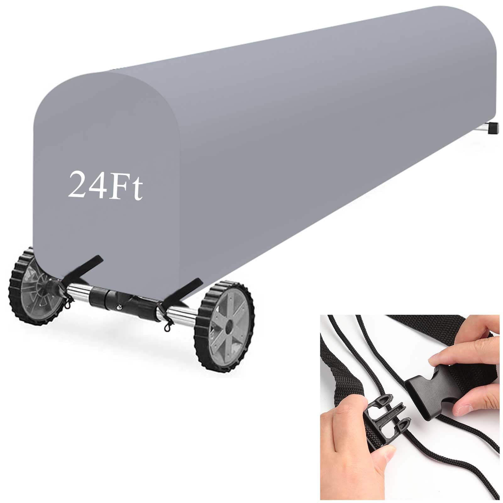 Woanger Heavy Duty Pool Solar Reel Cover Waterproof UV Resistant Inground Swimming Pool Solar Reel Roller Blanket(24 Ft,Gray)