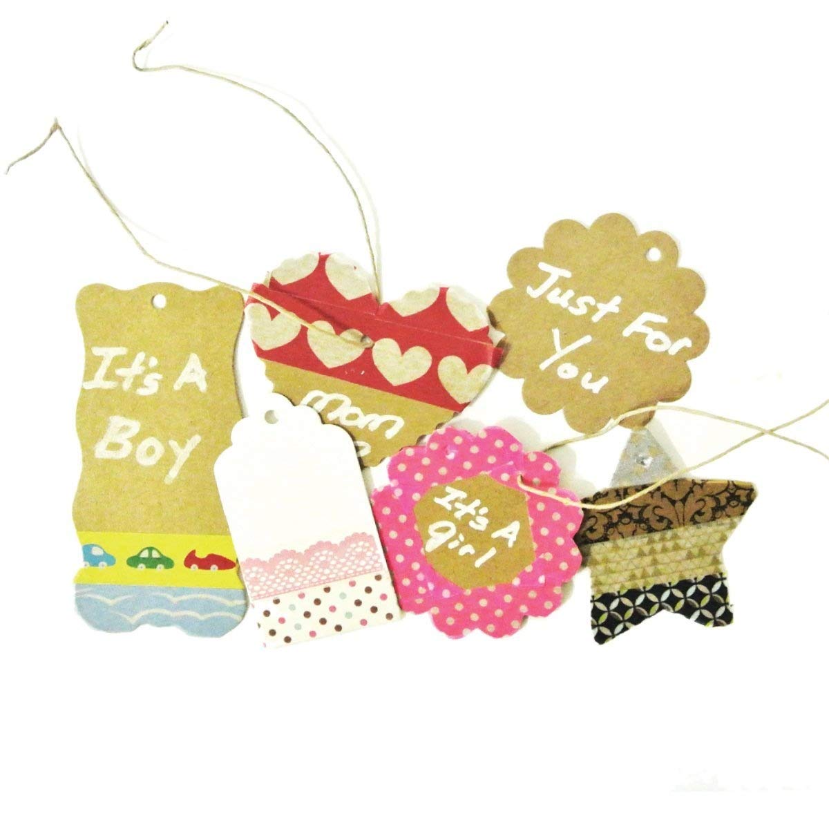 Wrapables 50 Geschenkanhänger/Kraft Tags, mit Gratis Schnitt Saiten für Geschenke, Basteln und Preis Tags Flower Blume