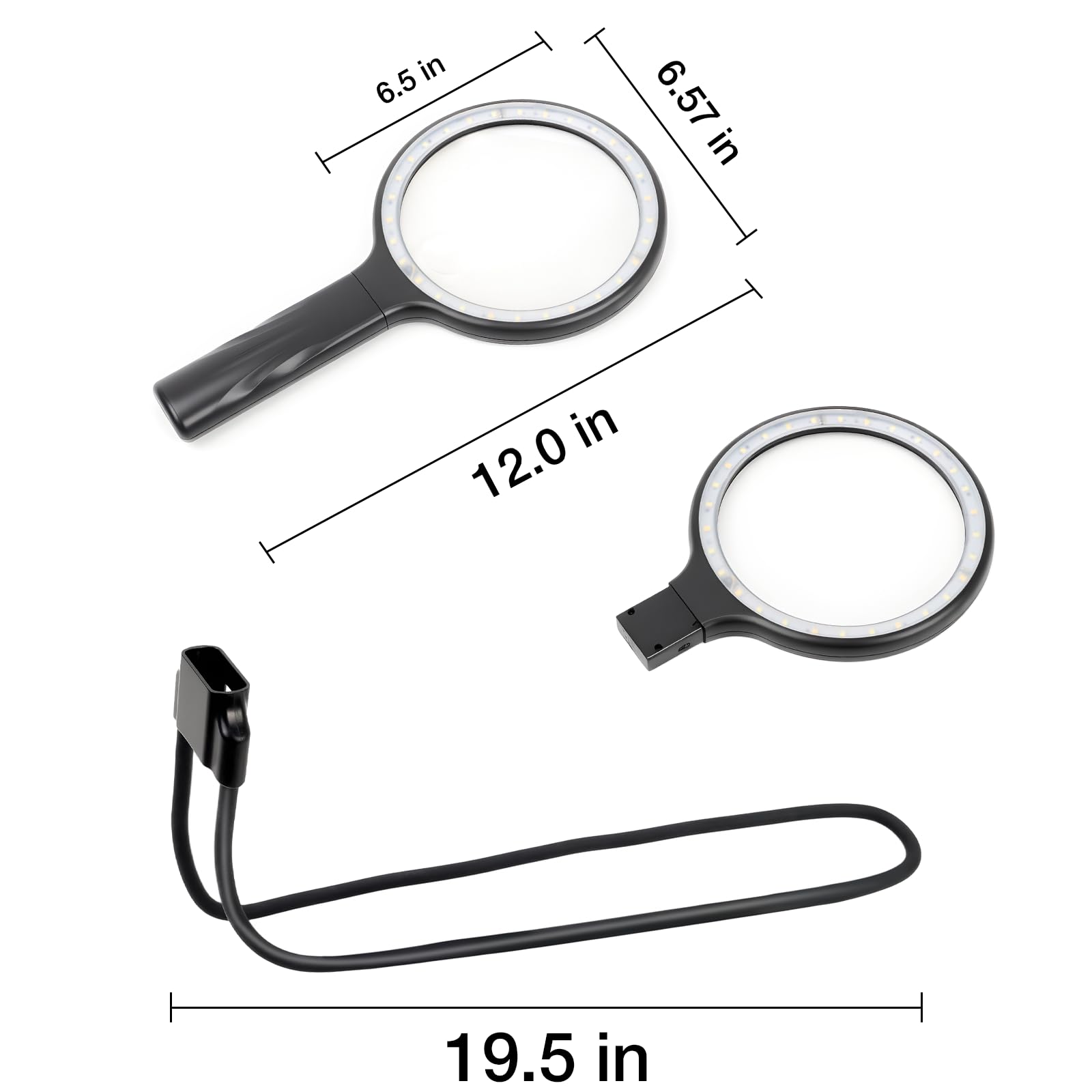 Handfreie und handliche 10X/5X Lupe, wiederaufladbar, 30 LED mit 3 Lichtmodi für Senioren mit schwacher Sicht, Lesen, Basteln (schwarz)