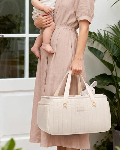 Miniatura 5 de Organizador de pañales para bebé, cesta portátil de almacenamiento de pañales para pañales y toallitas para bebés, organizador de pañales con asa,