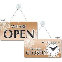 SmartSign 6"x12" We Are Open/Closed, Be Back At Clock Sign with Suction Cup & Beaded Chain, Double-Sided, Laminated Plastic, Adjustable Clock Hanging Sign for Stores/Business/Saloon/Shop