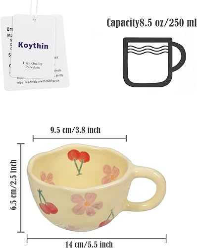 Miniatura 2 de Koythin Taza de café de cerámica, taza creativa con flores para oficina y hogar, apta para lavavajillas y microondas, 250 ml8.5 onzas para café con