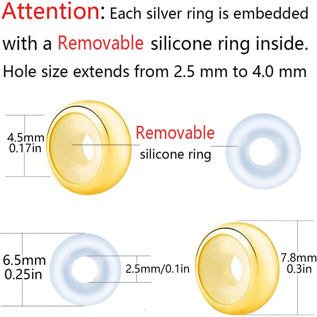Clip Stopper Charms Sterling Silver Rondelle Spacer Bead Charm Stopper Charm for Pandora Charm Bracelets