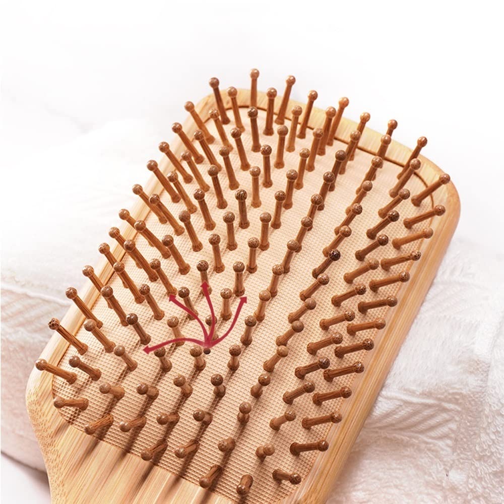Cepillo for el cabello, peines de bambú de madera natural (rectángulo + ovalado) Cerdas de bambú Cepillo for desenredar el cabello for mujeres, hombres Reduce el encrespamiento, masajea el cuero cabel