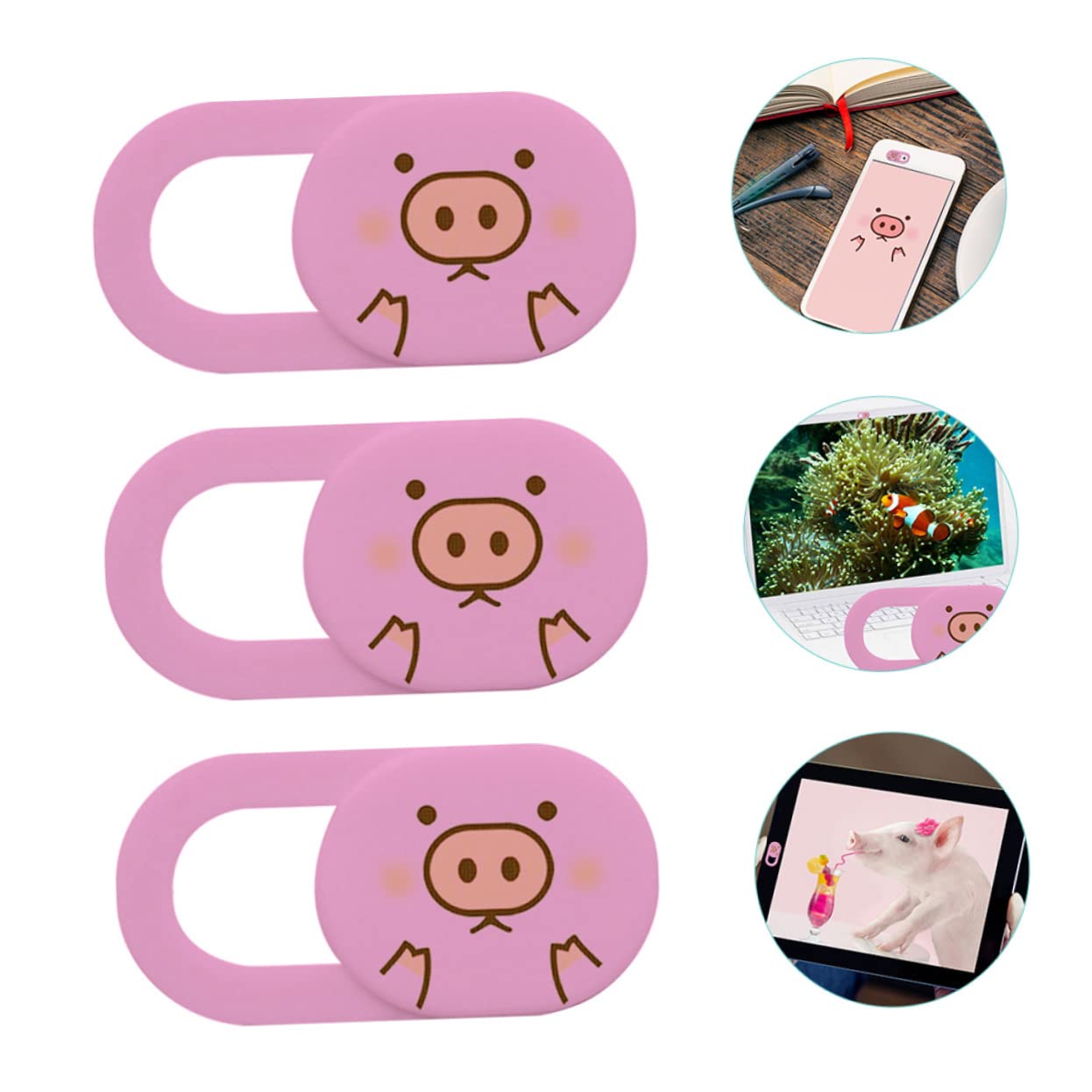 Cubierta Protectora Deslizante para Cámara Web Abs Rosa 3 Piezas | Portátil y Tableta, Apertura y Cierre por Deslizamiento, Diseño Patrón de Cerdo
