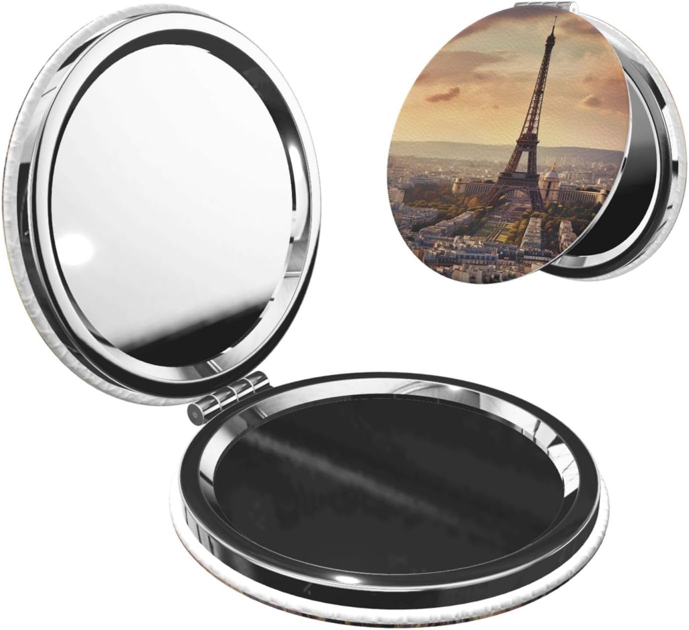 Eiffel Tower and City Compact Mirror for Purse, Double-Sided 2X/1X Magnifying Mirror for Women Men, Travel Makeup Mirror for Handbag, Handheld Vanity Mirror for Gift