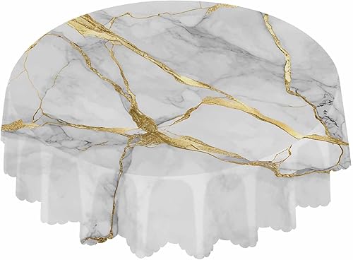 IBILIU Mantel redondo de mármol blanco, textura de mármol blanco y negro, impermeable, a prueba de aceite, mantel circular de poliéster para picnic,