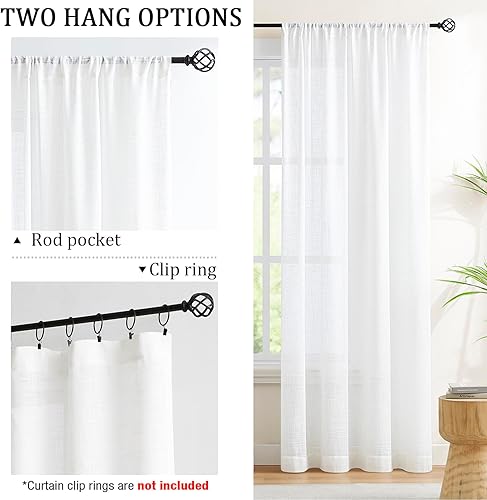 Miniatura 3 de Treatmentex Cortinas traslúcidas blancas para dormitorio, sala de estar, no se transparentan, juego de cortinas texturizadas de lino para ventana,