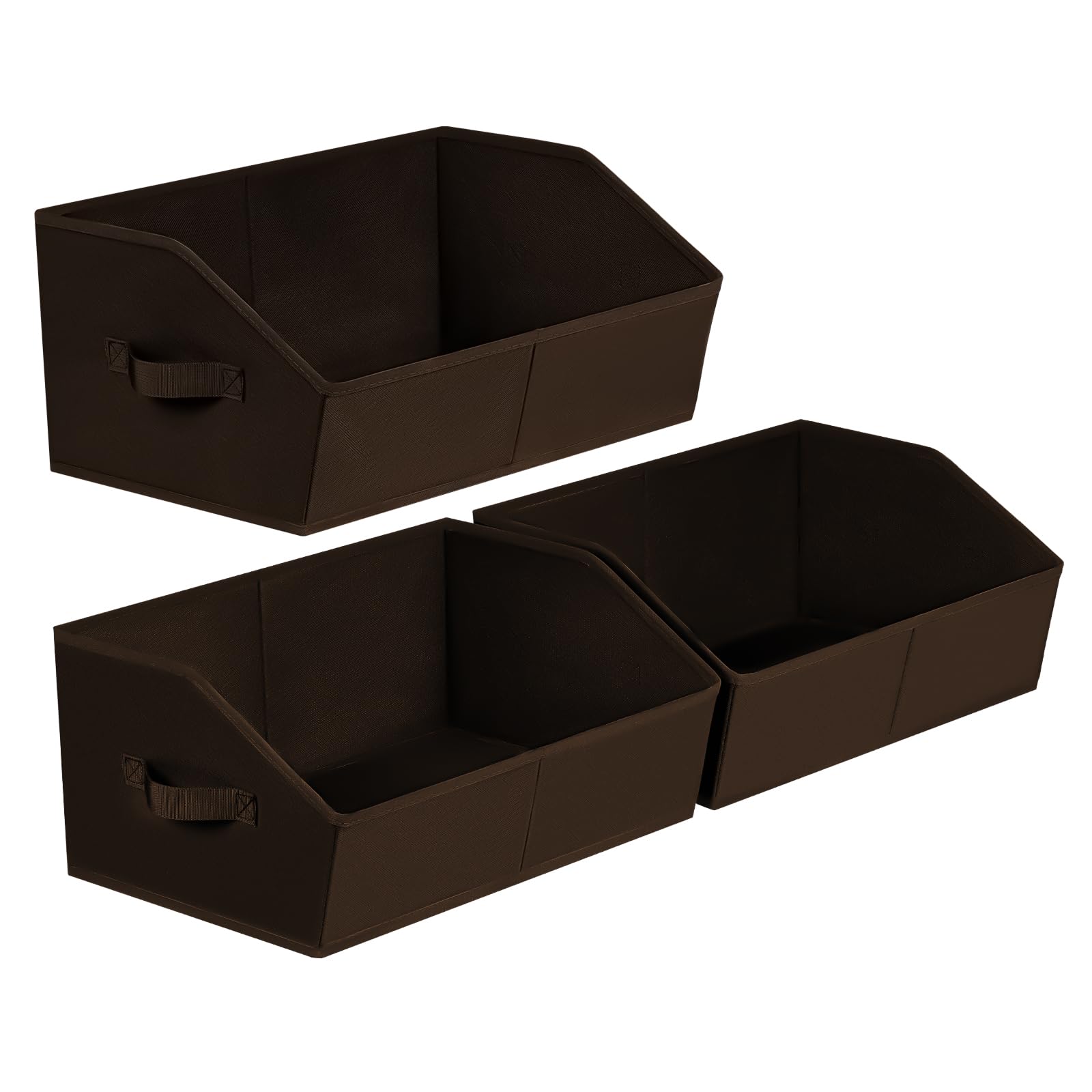 Homsorout Closet Baskets for Shelves Trapezoid - Decorative Storage Baskets with Handle, Closet Bins for Organization, Shelf Storage Bins for Clothes, Books, Home, Office, 3 Pack, Brown