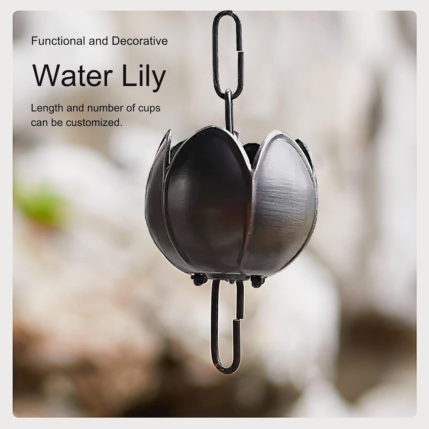 Rain Chain Pewter Petals Shape Rain Chain Gutter, Rain Chains for Outdoor Garden Decoration/Eaves Drainage, Rain Catcher Chain Length/Cups Customized (Style2 200cm (78 3/4"))