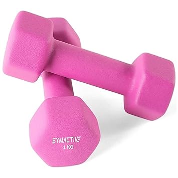 Amazon Brand - Symactive Neoprene Coated Dumbbell for Gym Exercises, Set of 2, 1 Kg | Pink - image, photos