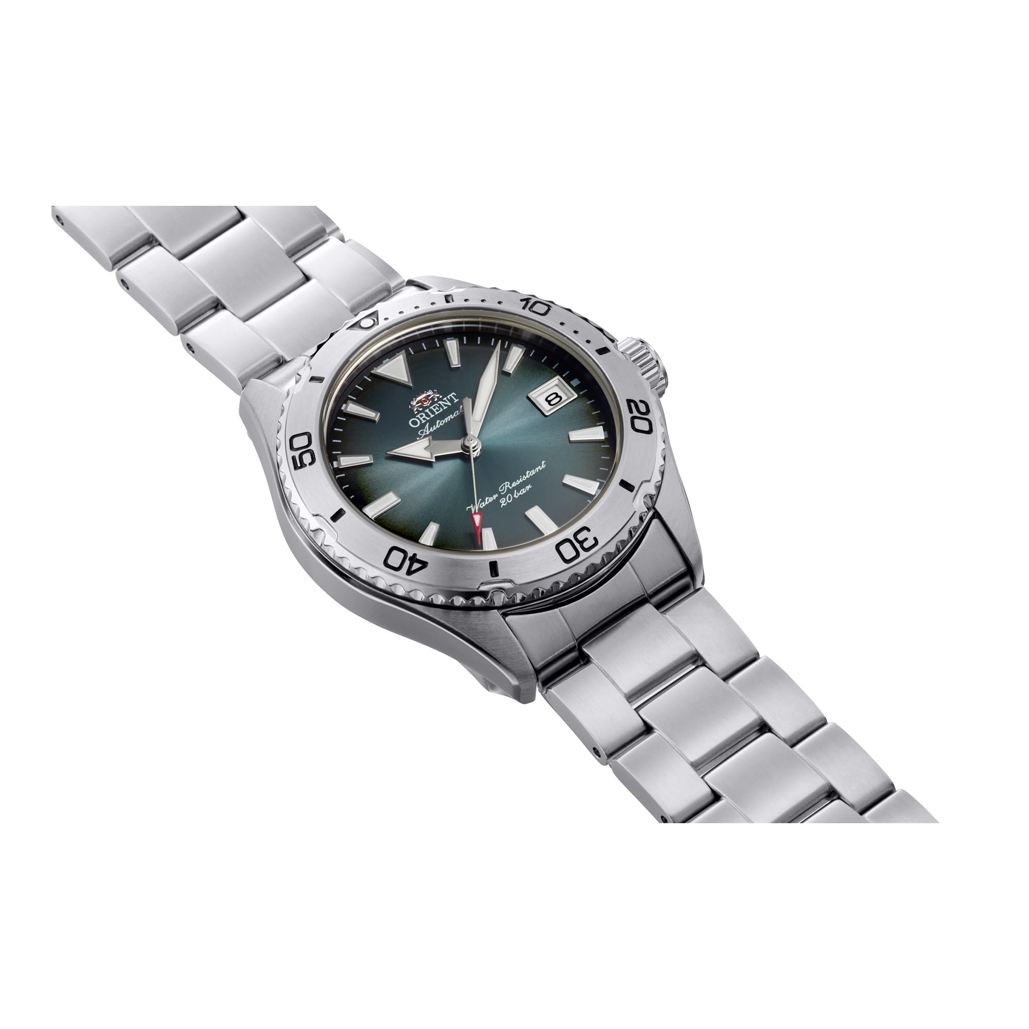 Orient Sports Mako 40 mm męski automatyczny ręczny mechaniczny zegarek sportowy ze stali nierdzewnej i koperta szara tarcza analogowa zielona tarcza - RA-AC0Q13E