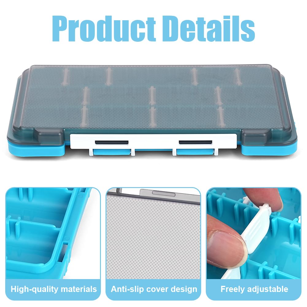 Vicloon Scatola per Attrezzatura da Pesca, Piccola Scatola Organizer per Attrezzatura da Pesca, 2 in 1 Scatole di Assortimento, con Subacquei Rimovibili, Scatole di Plastica, per Esche e Spybait, Blu