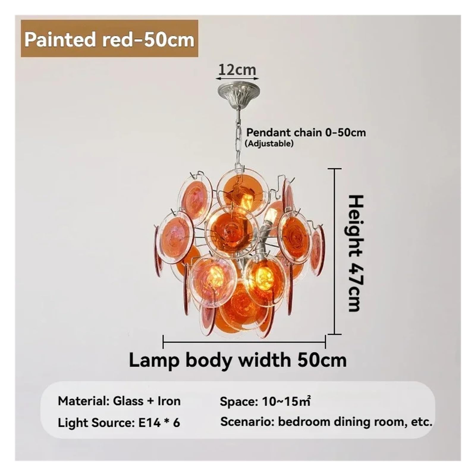 Retro Crystal Luxury Hanging Lamps, Modern Color Arts, Hotel, Shopps, Lounge and Living Rooms (Warm Red, 50cm)