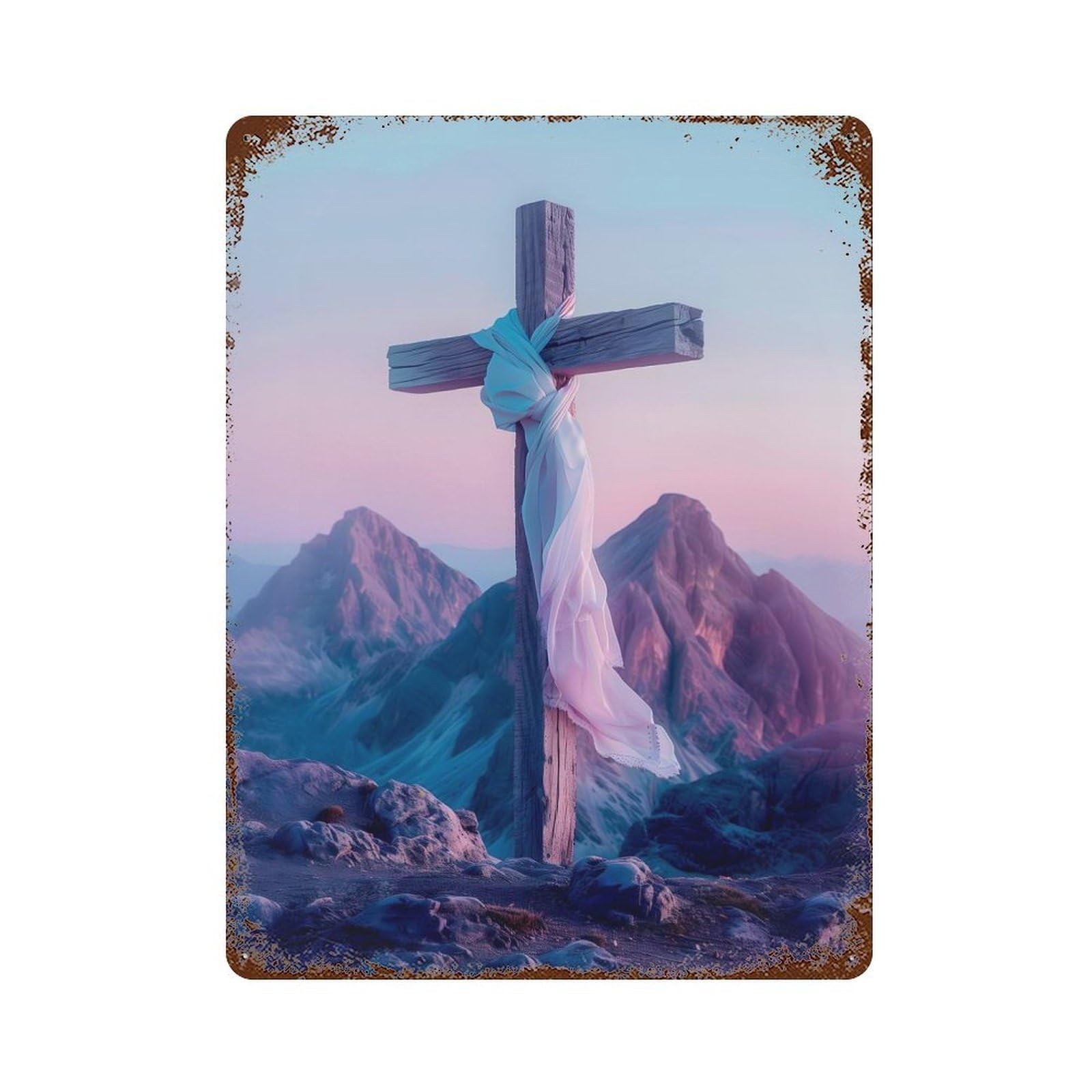Cross of Jesus Vintage Rust Metal Sign 15.7"x11.8", for Basement, Hobby Room And Garage Decor, Farmhouse Wall Decor