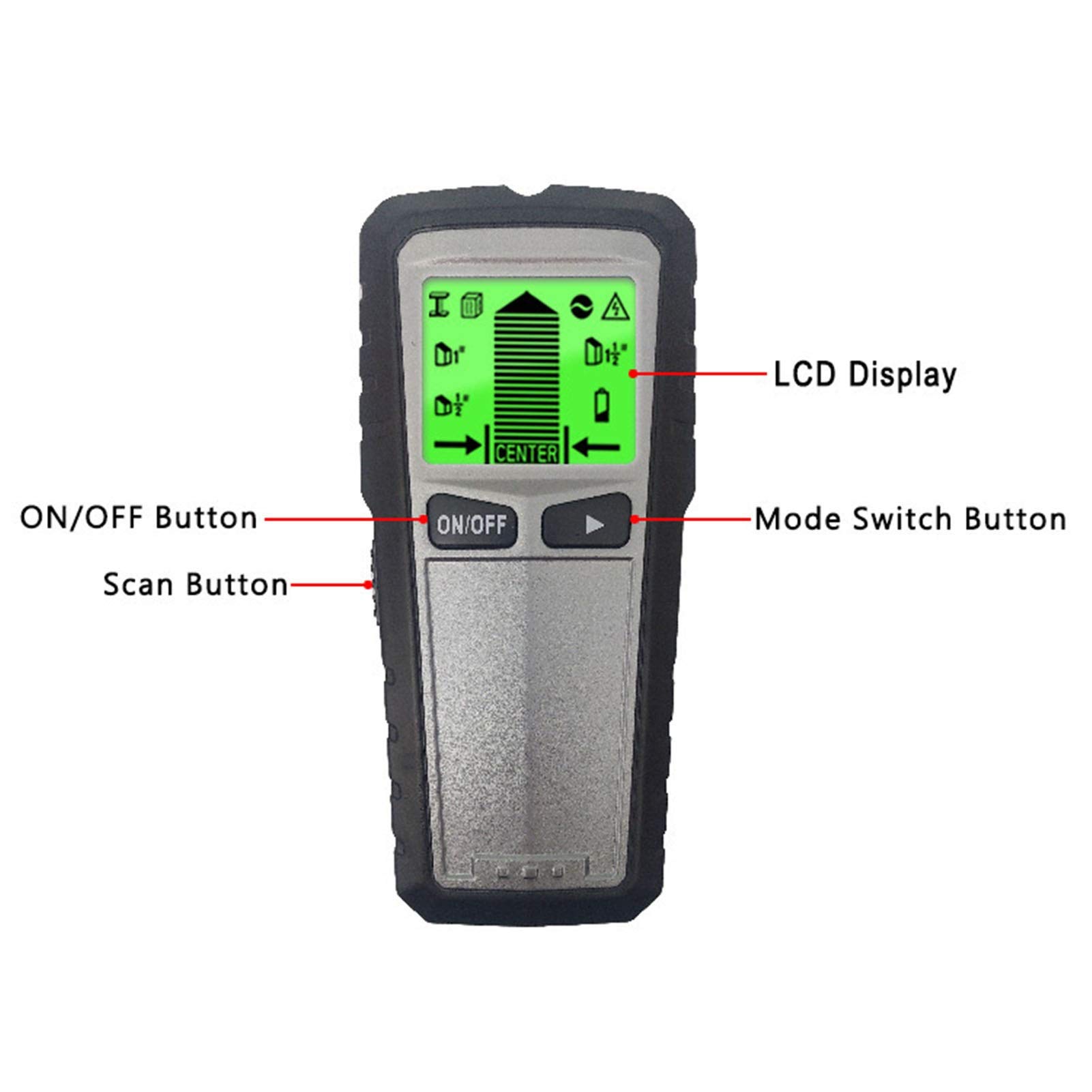 Metalldetektor TH430-Wall Scanner Stud Finder Wall Scanner 5 in 1 Elektronischer Wanddetektor Smart Stud Nail Finder Sensor Locator Metalldetektor zum Erkennen von Gold, Münzen, Schätzen